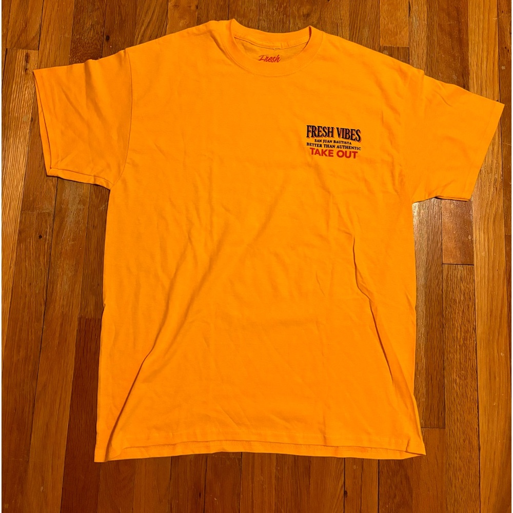 Fresh Vibes San Juan Bautista Better Than Authentic Take Out Yellow Tee Large